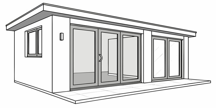 Contemporary garden room or home office exterior sketch with exterior building architecture residential construction structure property contemporary minimalist dwelling