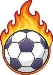Fototapeta premium A vector graphic of a soccer ball surrounded by flames on transparent background