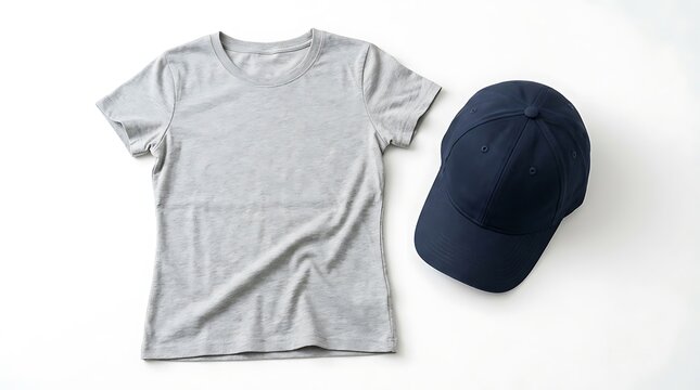 T shirt and baseball cap.