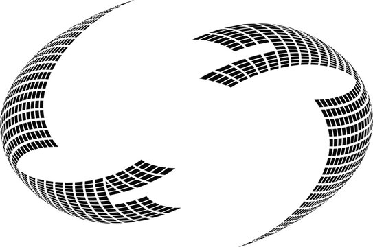 Abstract spherical globe composed of black and white grid pattern segments