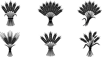 Fototapeta premium Black and white wheat sheaves bundle vector art collection