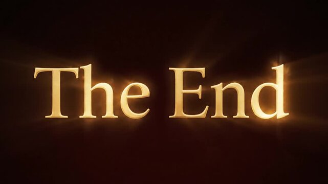 Golden &ldquo;The End&rdquo; cinematic text animation, symbolizing closure, final scene, and storytelling completion.