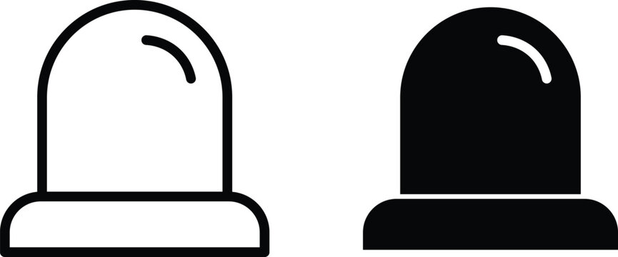 Emergency siren flasher icons, police strobe light vector set, black and white warning beacon symbols for security and safety alerts