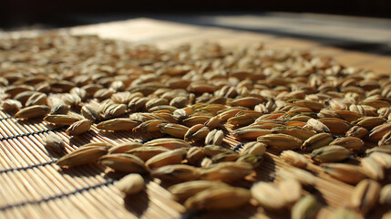 Obraz premium Dried grains spread on mat symbolizing global connectivity and communication