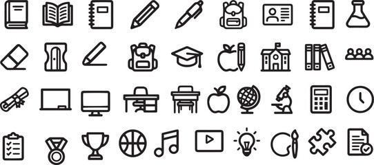 Fototapeta premium Education Icons Set with Learning Objects and Symbols