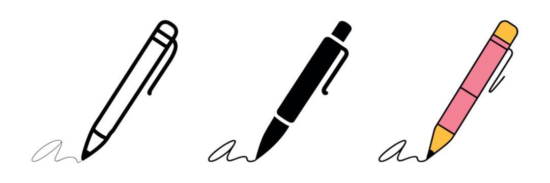 Signature pen icon modern flat style colored filled and stroke design representing signing writing and official documentation for web app and presentation use