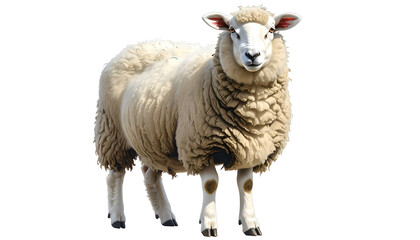 Fototapeta premium Fluffy White Sheep Isolated Transparent Background Realistic Photo