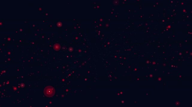 Abstract footage of red glowing particles drifting through a dark space-like background with depth of field and bokeh, ideal for sci-fi, technology, and data visuals