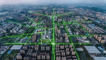 Fototapeta premium Smart Green City Network with Ecological Data Connections