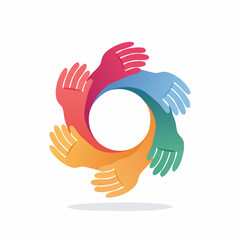 Fototapeta premium Colorful hands forming a circular pattern, symbolizing unity, diversity, and teamwork in a collaborative community.