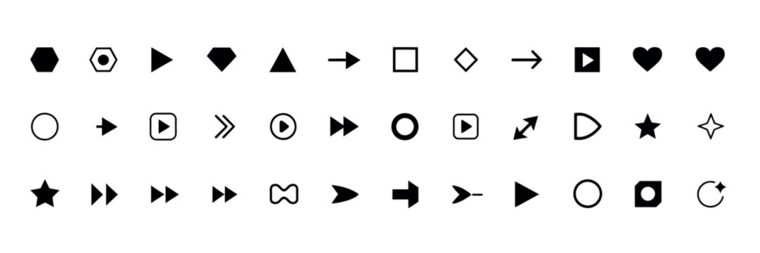 Bullet points icons set geometric shapes arrows stars hearts outline style minimal UI elements for apps websites infographics isolated vector design