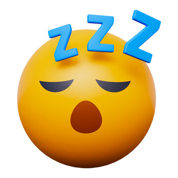 Realistic 3d rendered sleeping face emoji with zzz s on transparent background