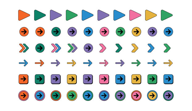 Color bullet points icons geometric shapes arrows circles squares minimal modern navigation elements for UI app websites and infographic presentation design