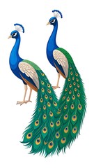 Fototapeta premium Two colorful peacocks with vibrant feathers and long tails