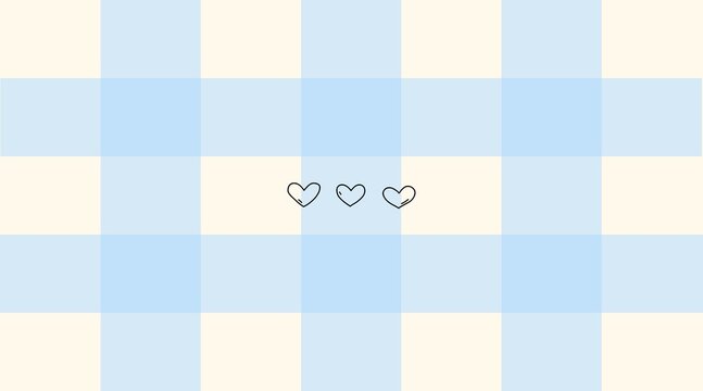 Blue Gingham Pattern Background with Minimalist Heart Icons