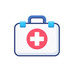 Fototapeta premium Flat design illustration of a medical first aid kit box with a red cross symbol on a white background