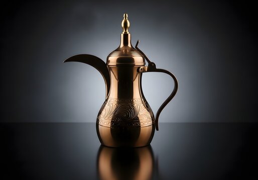 Copper Arabic Coffee Pot Traditional Dallah Kettle for Serving Drink Middle Eastern Hospitality and Culture Shiny Metal Decanter Tea Brewing Decorative Piece Authentic Design