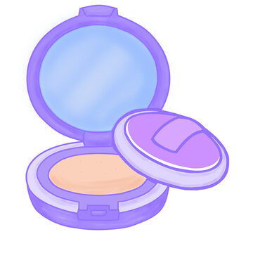 The purple two-way-cake powder makeup with its sponge aplicator. No background for your template, design, sticker, etc