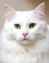 Fototapeta premium A white cat with green eyes