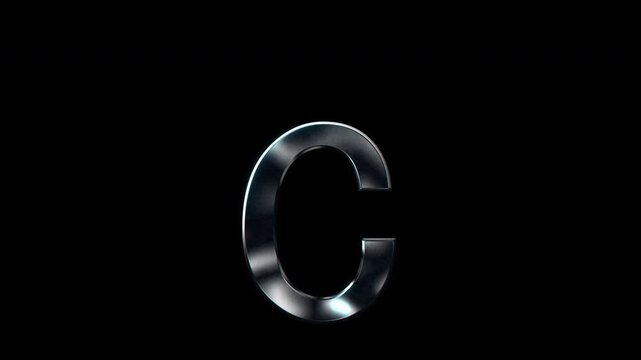 Silver metallic small letters "c". Alpha channel. seamless loop video