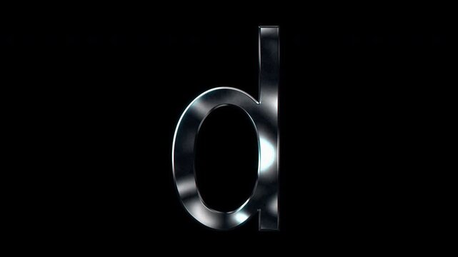 Silver metallic small letters "d". Alpha channel. seamless loop video