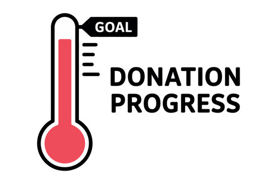 Donation progress thermometer illustration showing fundraising goal achievement level indicator for charity campaigns and donation tracking concept design