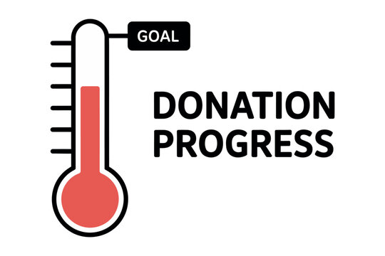 Donation progress thermometer reaching goal fundraising bar indicator showing charity progress completion symbol vector illustration for campaign design