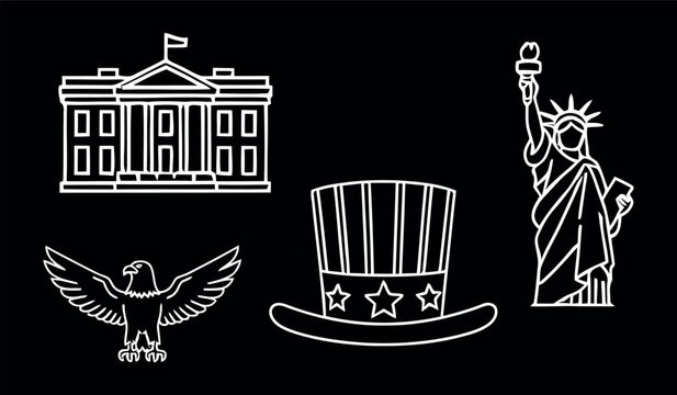 American symbols sketch white house statue of liberty eagle and uncle sam hat illustration