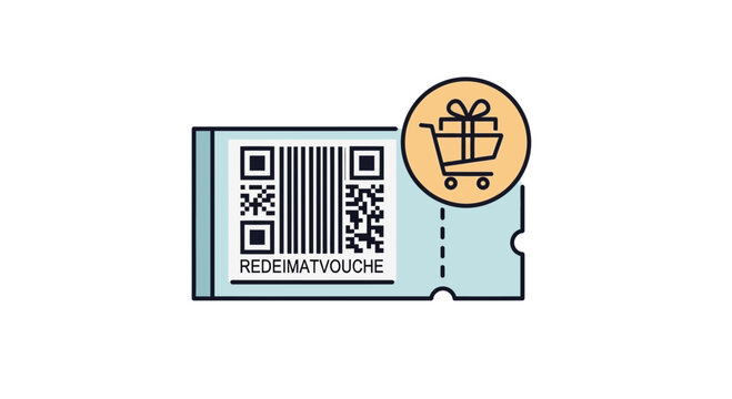 Gift voucher coupon with shopping cart icon barcode illustration