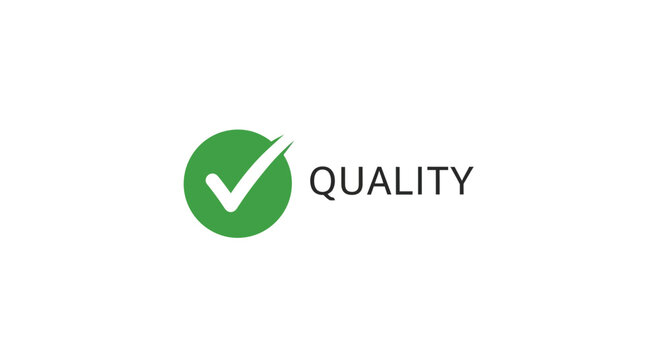 Green check mark quality assurance icon on white background