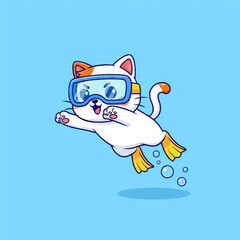 Cute Cat Wearing Goggles and Flippers Swimming Underwater. © Arviz