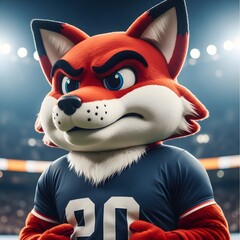 Fototapeta premium Fox mascot portrait with confident expression in stadium background, generative ai