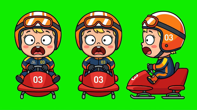 Cartoon Bobsled Athlete with Helmet and Goggles Ready to Race.