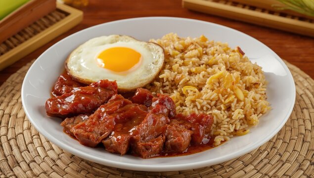 Filipino classic dish Beef Tapa, Tapsilog, features egg and garlic rice