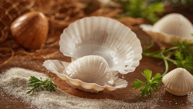 Great scallop, fresh and open, ready to cook, delicious seafood