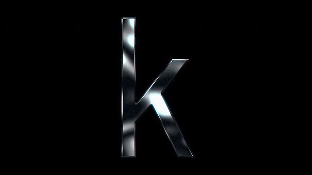 Silver metallic small letters "k". Alpha channel. seamless loop video