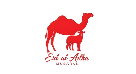Fototapeta premium Eid al adha celebration red camel and calf graphic for the festival of sacrifice