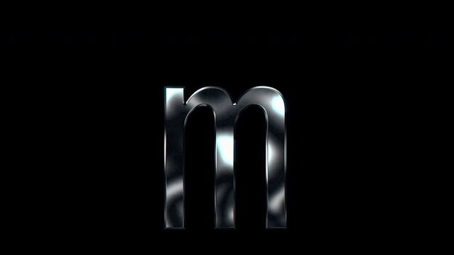 Silver metallic small letters "m". Alpha channel. seamless loop video