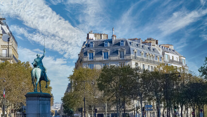 Paris, beautiful facade in the 16th arrondissement, place de Iena, an upscale neighborhood
