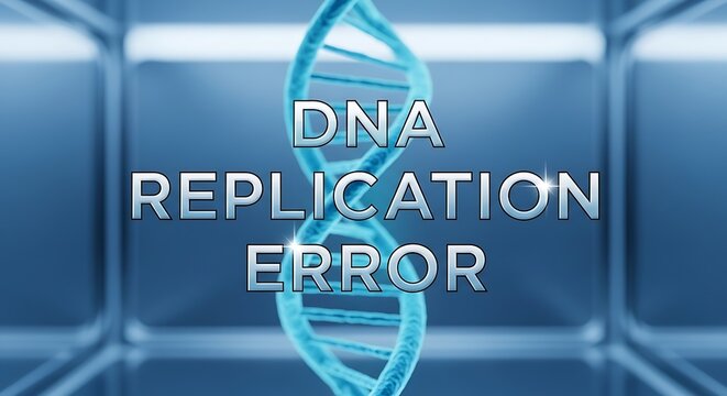 Dna helix with text indicating a DNA replication error medical research health care medical technology