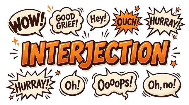 Hand drawn colorful interjection words illustration for grammar and language education