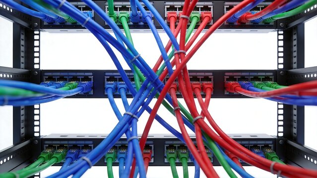 Colorful network cables in server rack