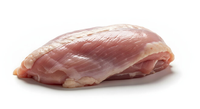 Raw boneless skinless chicken thigh fresh poultry meat for cooking isolated on white backgroun