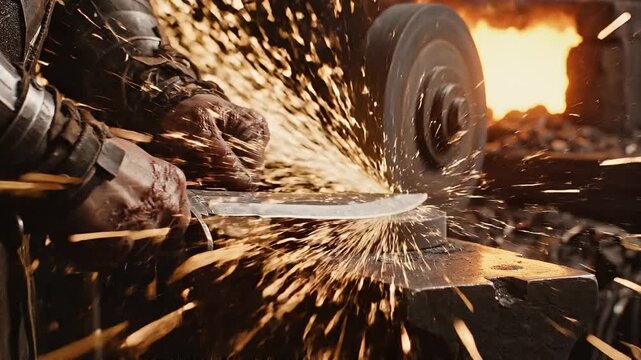 Templar Knight Sharpening Medieval Sword in Blacksmith Forge