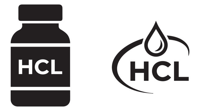 Hydrochloric Acid Bottle and Logo Vector Illustration with Water Droplet Symbol