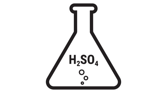 Laboratory conical flask with sulfuric acid chemical formula, minimalist vector illustration