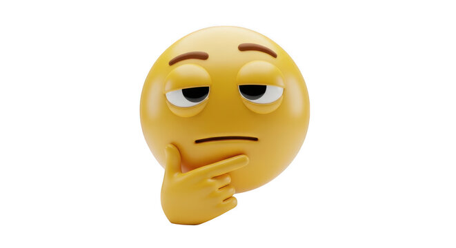 A yellow emoji with a thoughtful expression on isolated transparent background