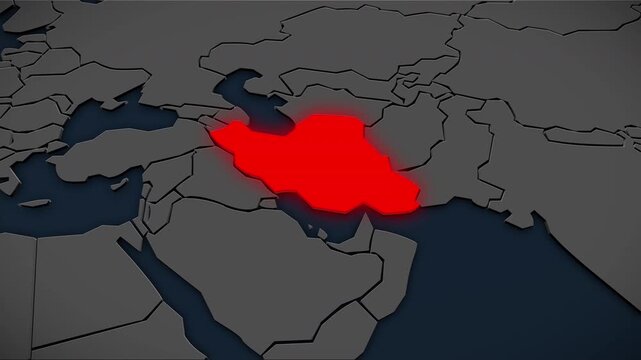 Iran Map Motion Graphic with 3D Terrain and Topography Background, High Tech Infographic.
