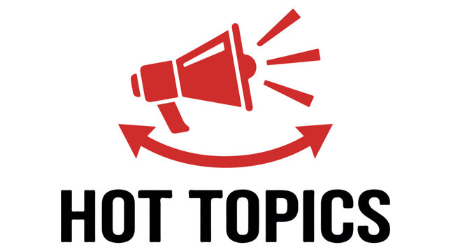 Hot Topics Vector Illustration with Megaphone and Circular Arrows Flat Design