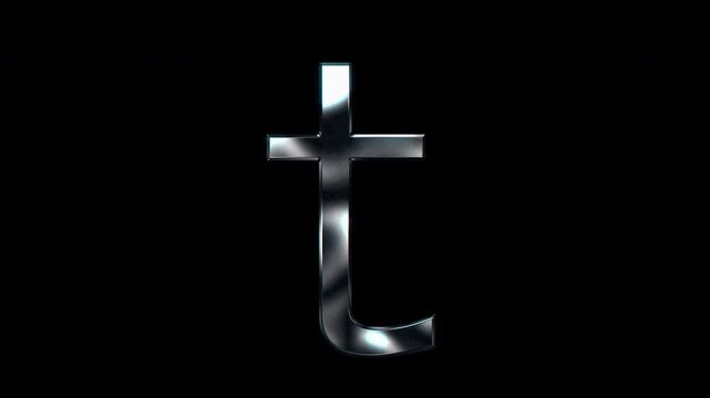 Silver metallic small letters "t". Alpha channel. seamless loop video